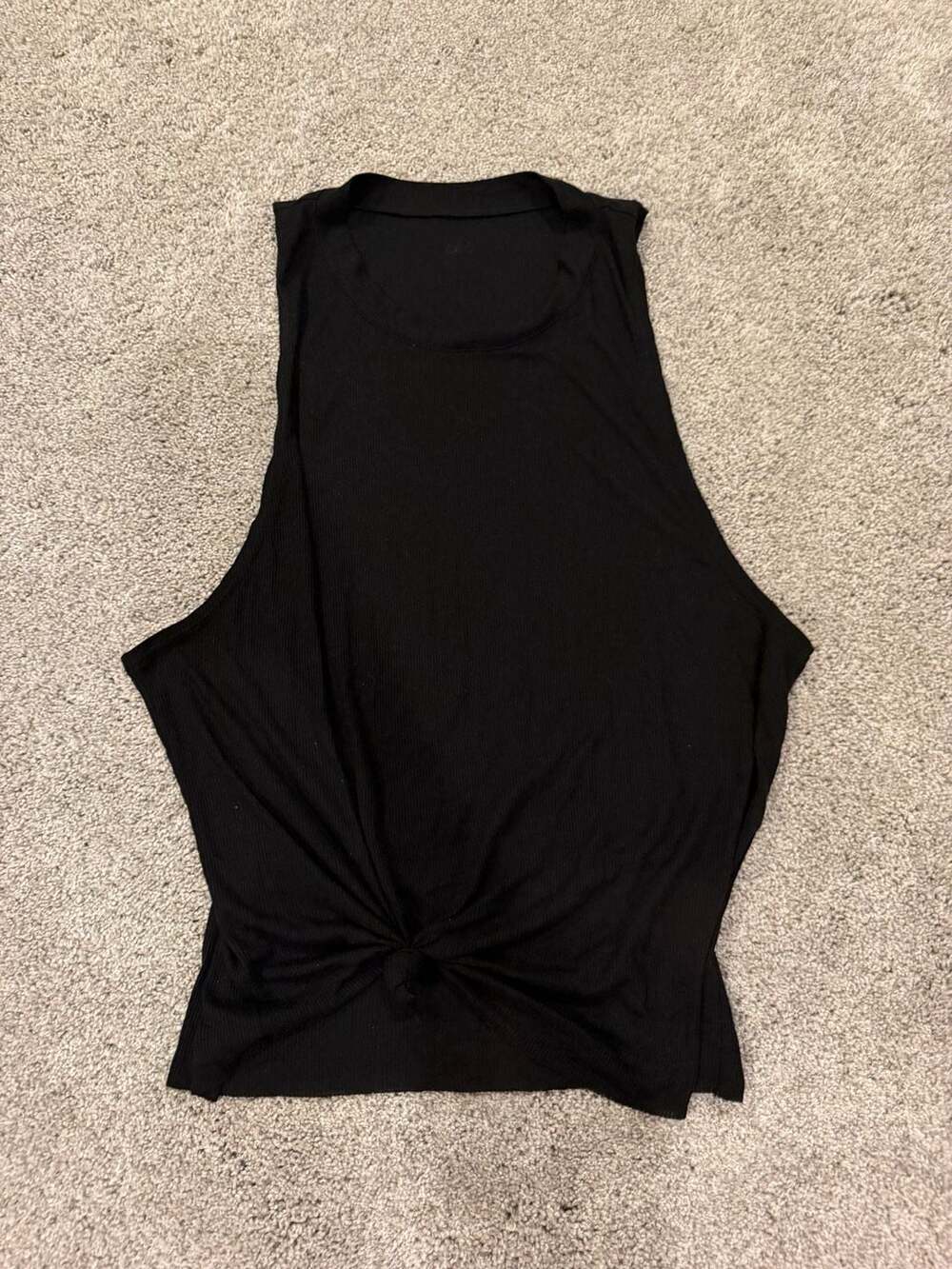 Alo Yoga Black Ribbed Front Knot Muscle Tank Top